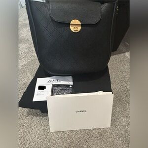 Chanel Black Quilted perforated hobo shoulder bag